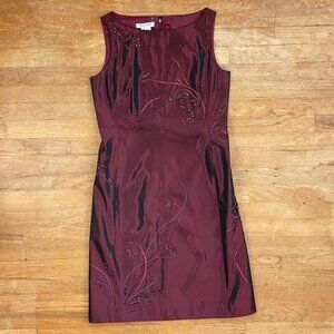 Vintage Kay Unger Beaded Dress Size Medium Burgundy Floral Embroidered Taffeta